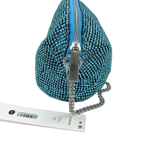 Aqua Crystal Glass Mesh Beaded Shoulder Bag Clutch Purse in Blue New